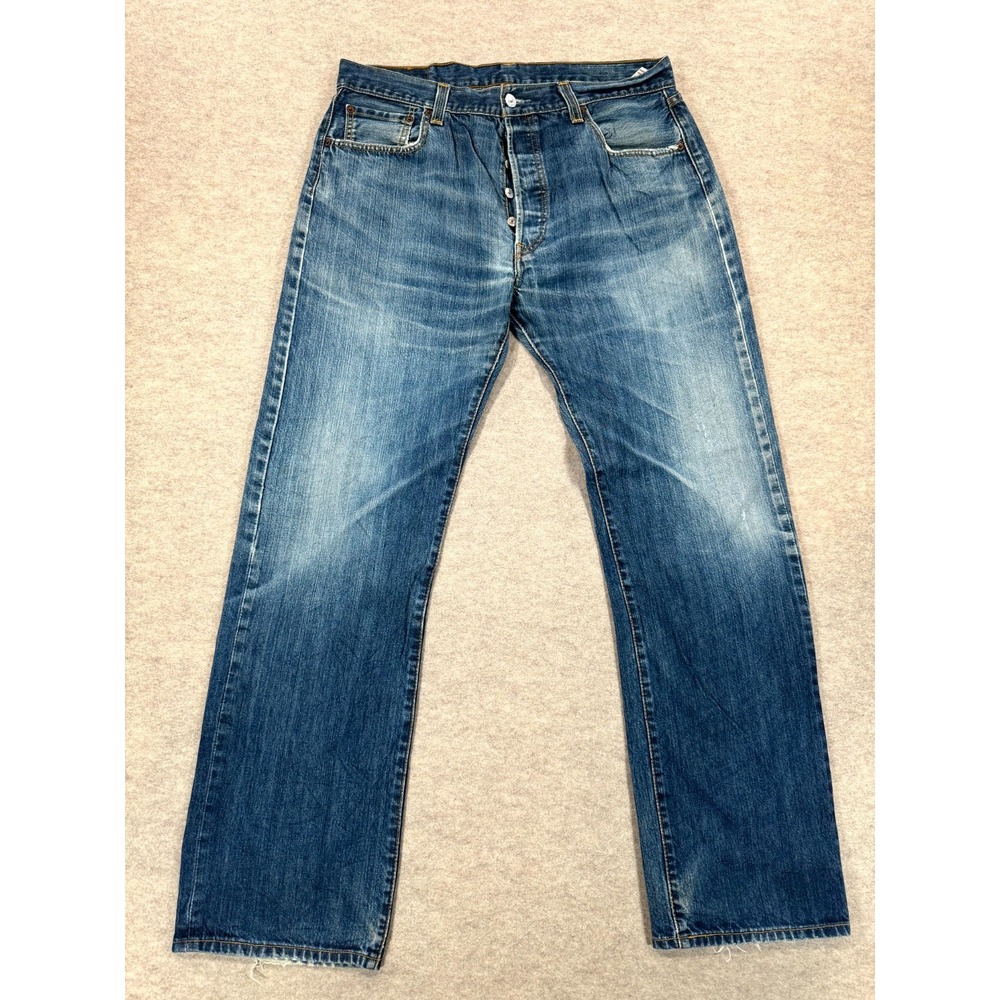 Levi's 501 Straight Jeans Mens 36x34 Blue Denim Cotton Red Tab Button Fly Casual